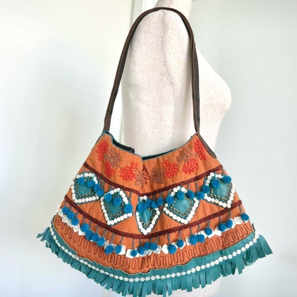 Jamin Puech Handbags - Jamin Puech Boho Shoulder Bag in Orange and Blue Beaded & Embroidered